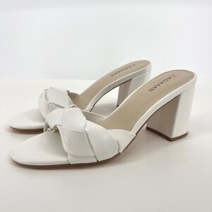 J. Adams Tori Block Heel Sandals Womens 9.5 White Braided Mules Bridal